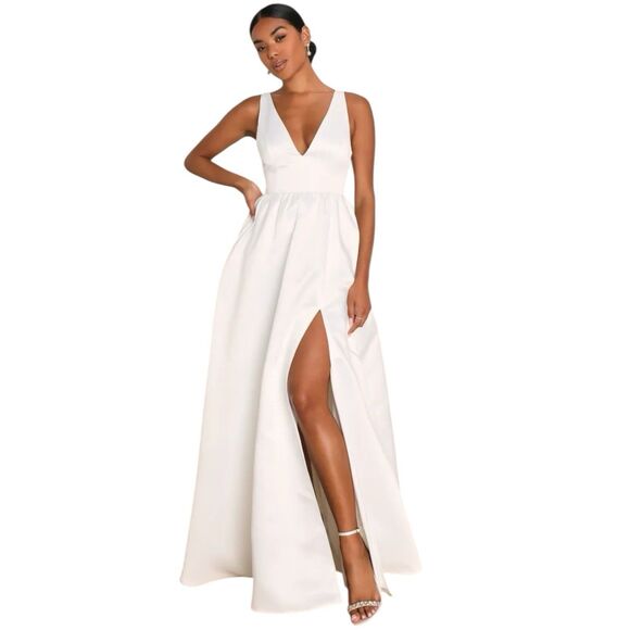 Lulus Blissfully Beloved Maxi Dress XL Ivory Backless Wedding Bridal Elegant NWT - Picture 1 of 15